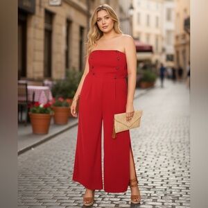 NEW•2X-4X•Creme De La Creme Rosalia Red Elegant Jumpsuit